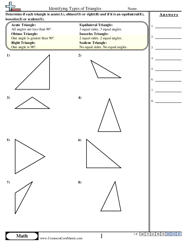 Identifying Types of Triangles worksheet